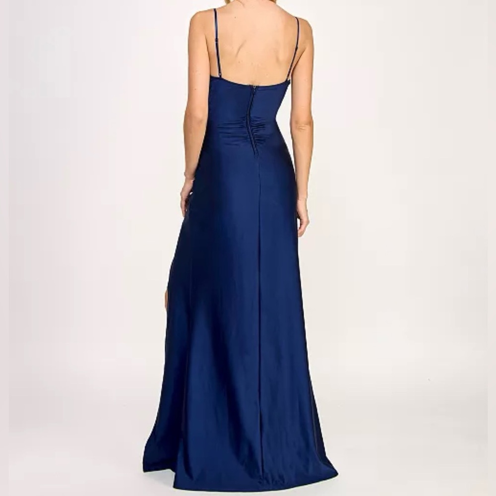 🆕 Emerald Sundae Navy Ruched Cutout Evening Prom Gown Size L - Picture 3 of 11